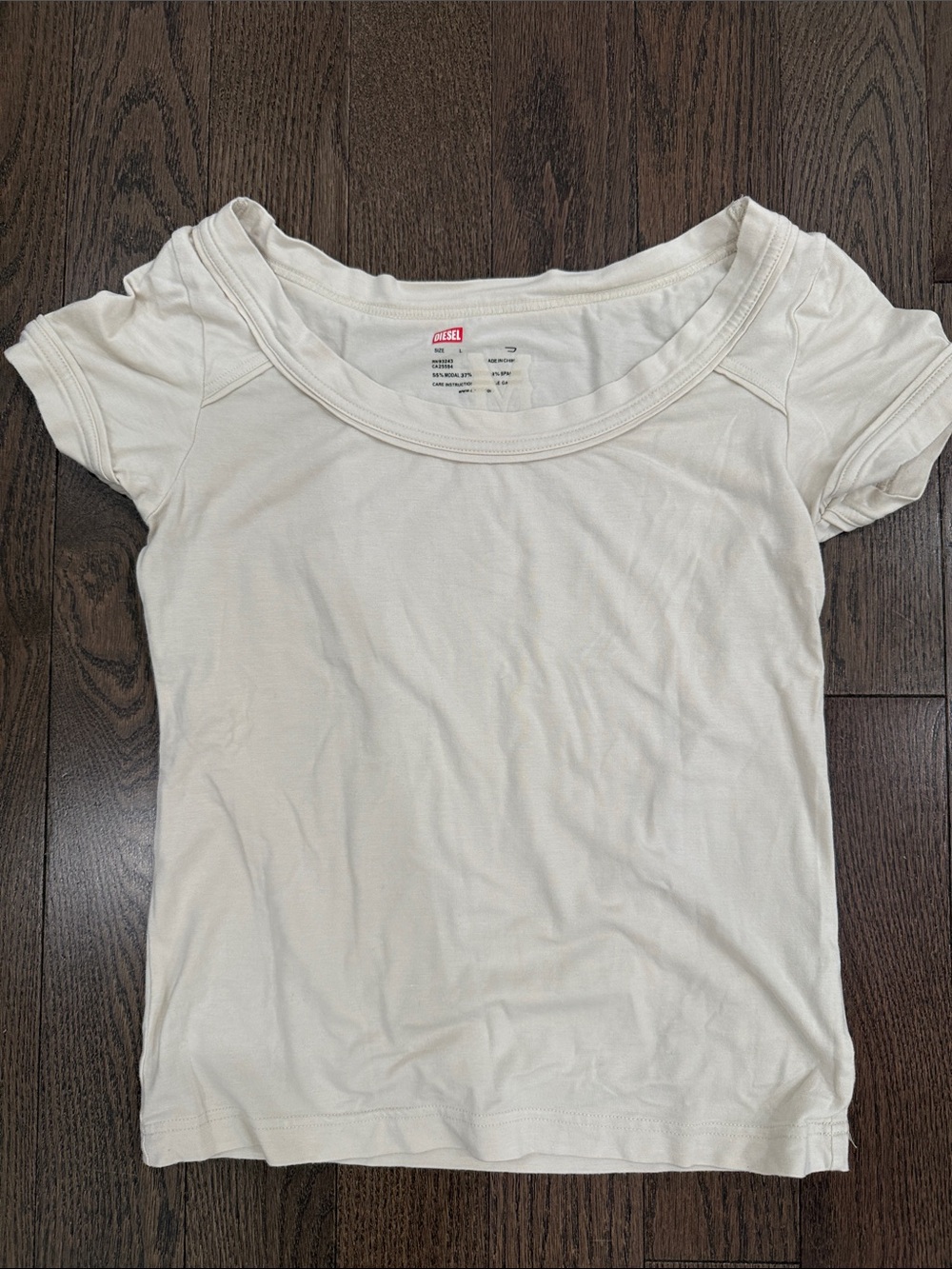 Diesel Cream Scoop Neck Short Sleeve Tee size L